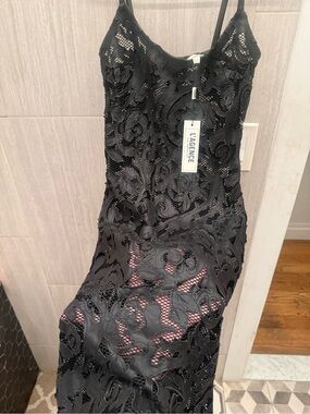 L'AGENCE Black Floral Lace Strapless Slip Dress
